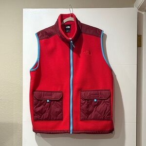The North Face Red and Burgundy Zip Up Sweater Vest